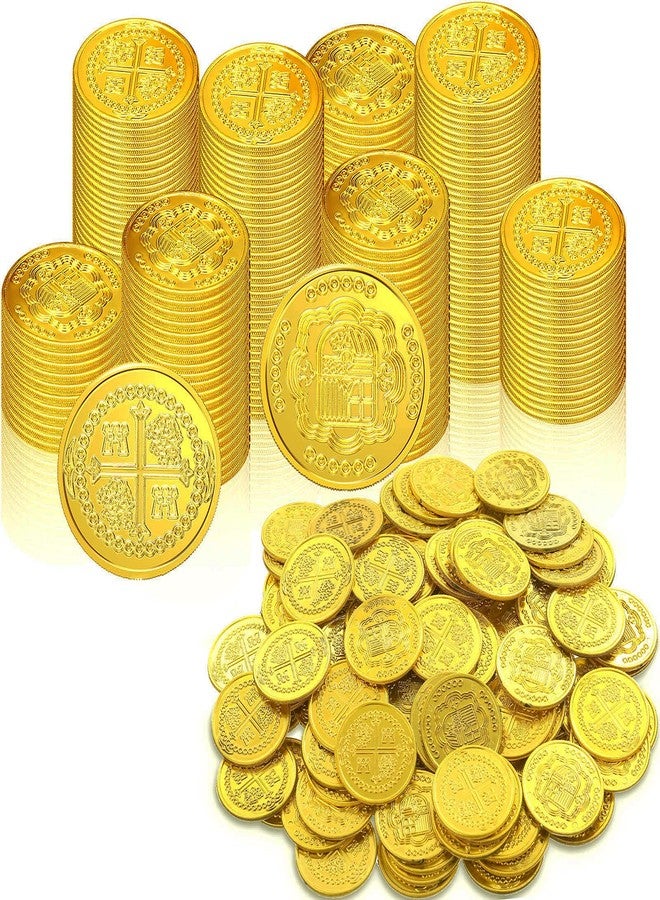 Dingion 100 Pcs Plastic Gold Coins Set Pirate Coins Fake Toy Tokens Treasure Coins Reward Gifts Replica Spanish Doubloons for Board Games Pirate Treasure Chest Party Favors(Golden) - Image 1